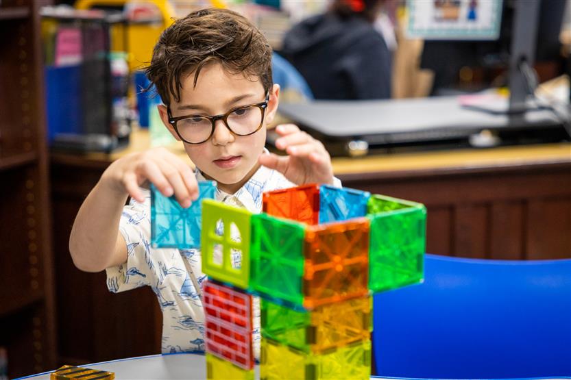 Students build treehouses out of Magna-Tiles